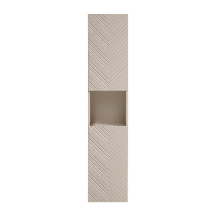 Wysoka szafka wisząca do łazienki NALVIK - kaszmirowa - 2 drzwi - frezowane fronty - 30 x 140 x 25 cm - obrazek 3