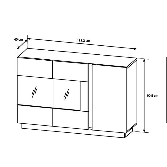 Komoda ANDEBU KOM1 - Dąb - Biały Mat i Połysk - Przeszklona - obrazek 2