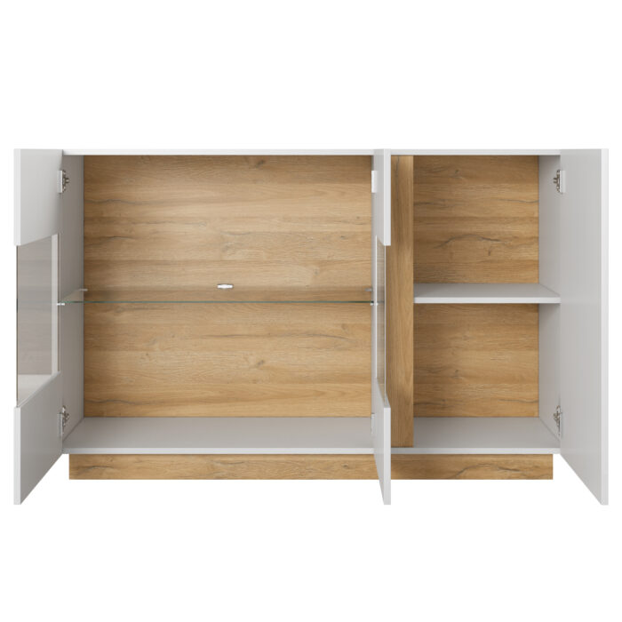 Komoda ANDEBU KOM1 - Dąb - Biały Mat i Połysk - Przeszklona - obrazek 3