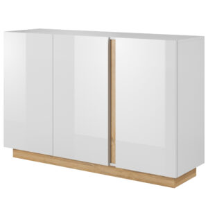 Komoda ANDEBU KOM2 - Dąb - Biały Mat i Połysk - Cichy Domyk