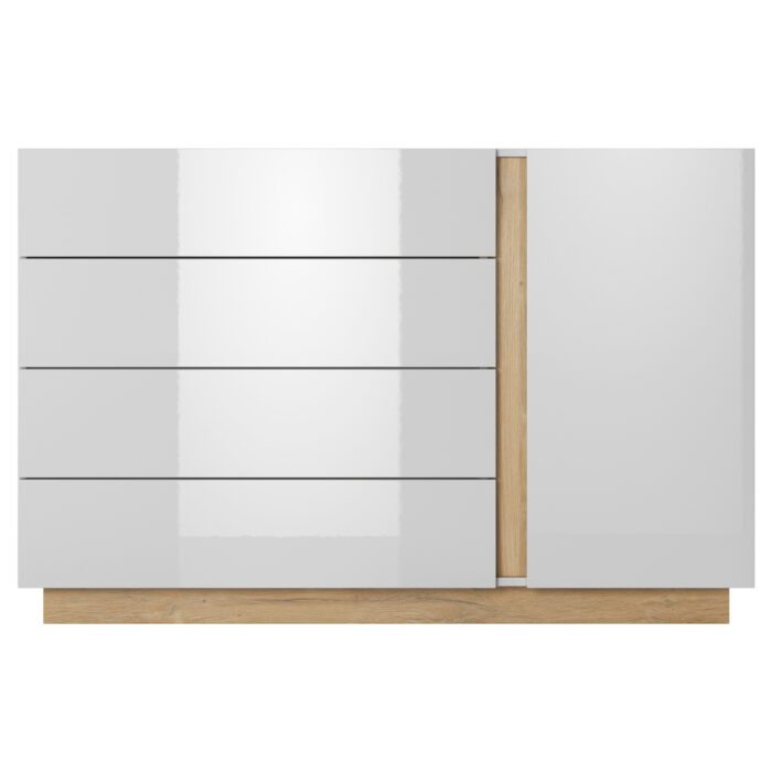 Komoda ANDEBU KOM4 - Dąb - Biały Mat i Połysk - Szuflady - obrazek 7