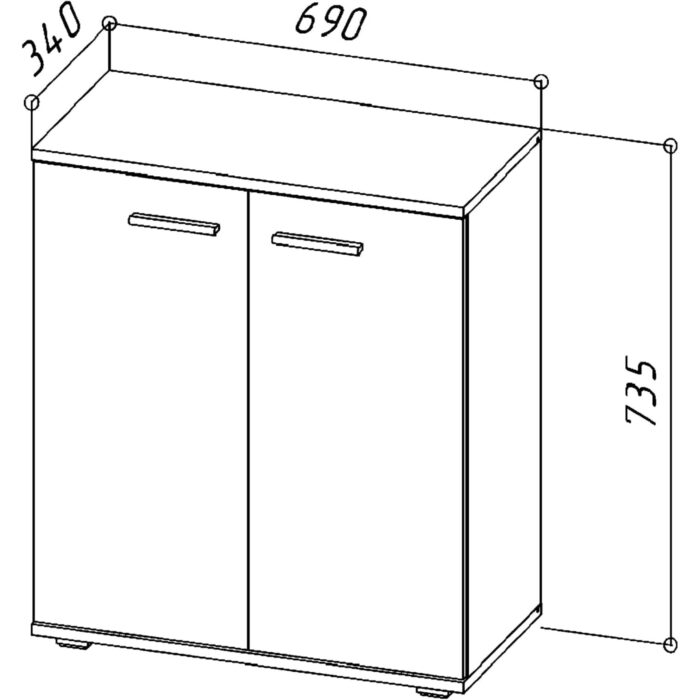 Komoda FAUSKE - Pojemna - 2 Drzwiowa - Dąb Wotan - Szary - Szerokość 69 cm, Wysokość 74 cm, Głębokość 34 cm - obrazek 2