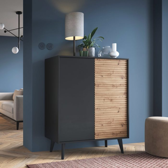 Saskatoon KD104 – komoda, czarny, dąb artisan, szerokość 104 cm, wysokość 125 cm, głębokość 39 cm - obrazek 3