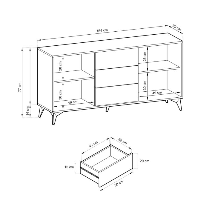 Jasper KSZ154 – komoda, dąb evoke,czarny, szerokość 154 cm, wysokość 77 cm, głębokość 39 cm - obrazek 4