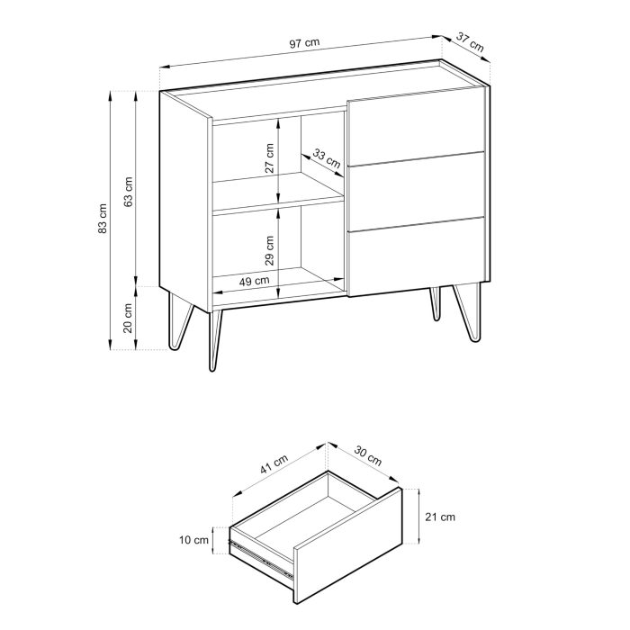 Komoda Canmore KSZ97 – czarny grafit, szerokość 97 cm, wysokość 83 cm, głębokość 37 cm - obrazek 5