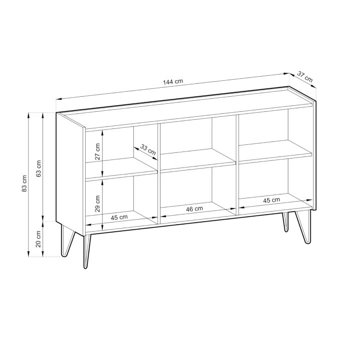 Canmore K144 – Komoda trzydrzwiowa, czarna, szerokość 144 cm, wysokość 83 cm, głębokość 37 cm - obrazek 5