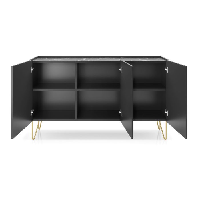 Canmore K144 – Komoda trzydrzwiowa, czarna, szerokość 144 cm, wysokość 83 cm, głębokość 37 cm - obrazek 4