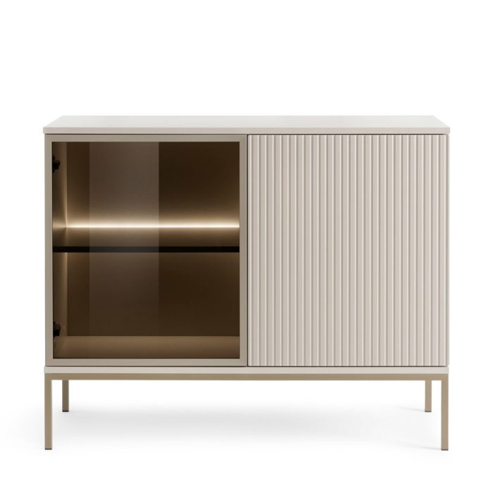 Laval K104 LED – komoda trzydrzwiowa z oświetleniem, kaszmir, szerokość 104 cm, wysokość 83 cm, głębokość 39 cm - obrazek 2