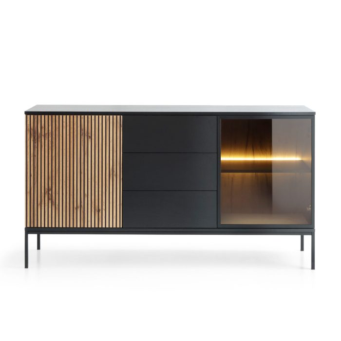 Laval KSZ154 – komoda, dąb wotan, czarny z lamelami, szerokość 154 cm, wysokość 83 cm, głębokość 39 cm - obrazek 2