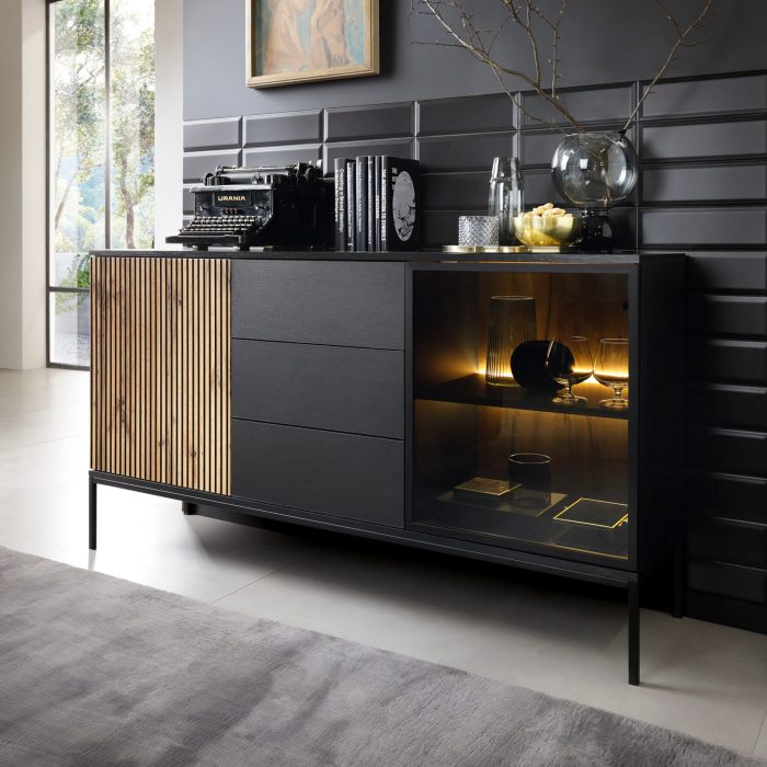 Laval KSZ154 – komoda, dąb wotan, czarny z lamelami, szerokość 154 cm, wysokość 83 cm, głębokość 39 cm - obrazek 3