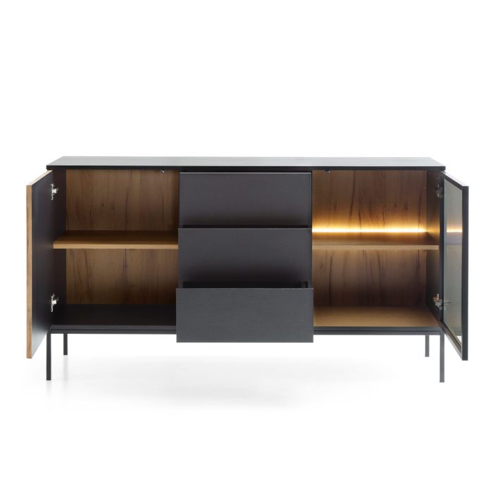 Laval KSZ154 – komoda, dąb wotan, czarny z lamelami, szerokość 154 cm, wysokość 83 cm, głębokość 39 cm - obrazek 4