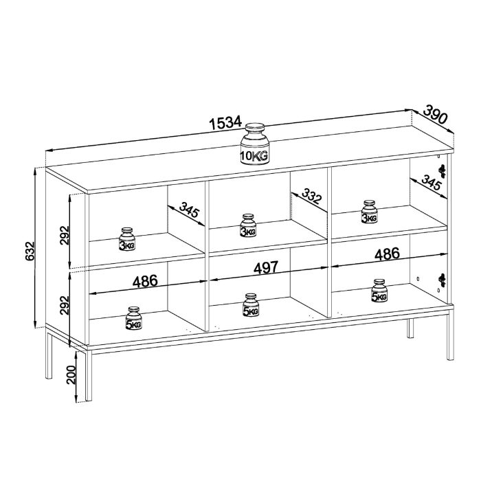 Laval K154 – komoda, dąb wotan, czarny z lamelami, szerokość 154 cm, wysokość 83 cm, głębokość 39 cm - obrazek 5