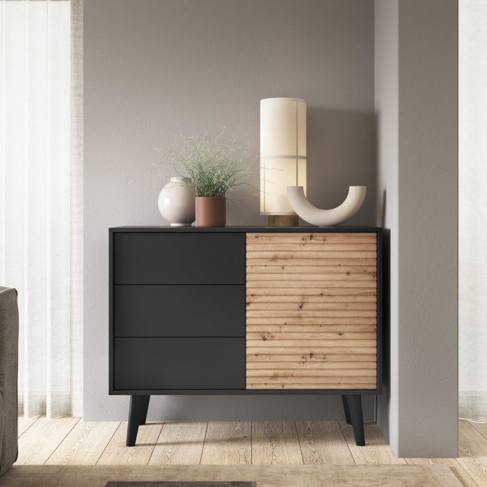 Saskatoon KSZ104 – komoda, czarny / dąb artisan, szerokość 104 cm, wysokość 83 cm, głębokość 39 cm - obrazek 3