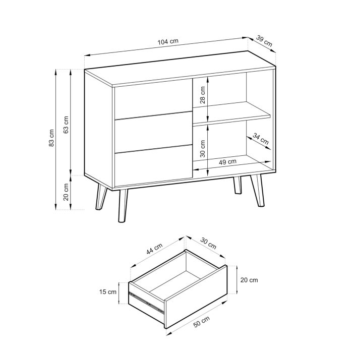 Saskatoon KSZ104 – komoda, czarny / dąb artisan, szerokość 104 cm, wysokość 83 cm, głębokość 39 cm - obrazek 5