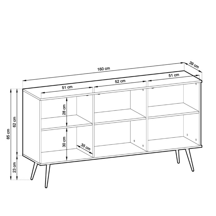 Komoda Banff K160 - Biała - Złote Nogi - Szerokość 160 cm, Wysokość 85 cm, Głębokość 39 cm - obrazek 3