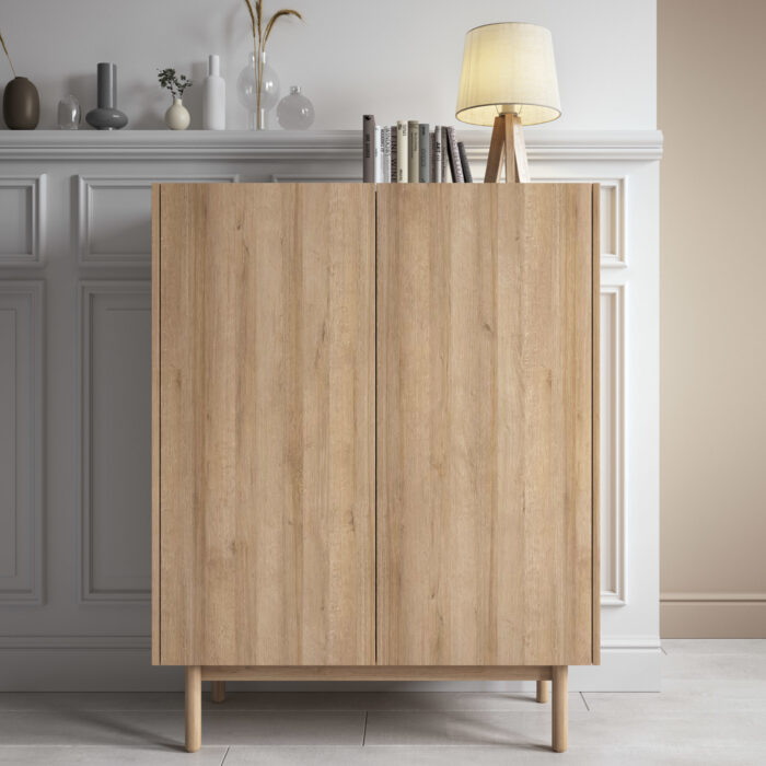 Komoda Revelstoke KD97 – dąb – biały marmur – drewniane nogi – mat – szerokość 97 cm, wysokość 122 cm, głębokość 37 cm - obrazek 2