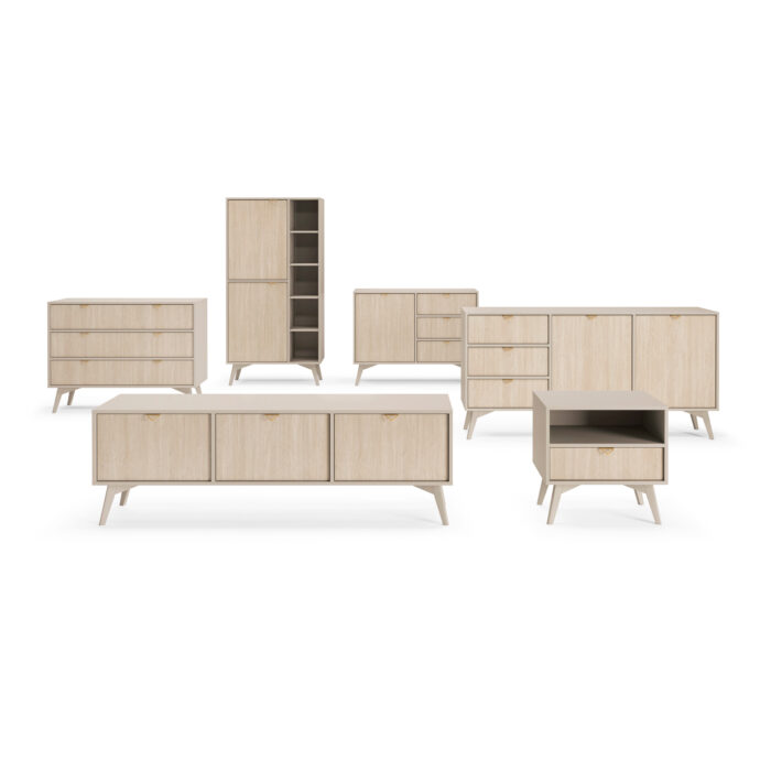 Komoda TOFINO - dąb - beżowy - metalowe uchwyty - drewniane nogi - 3 szuflady - szerokość 106 cm, wysokość 80 cm, głębokość 38 cm - obrazek 6