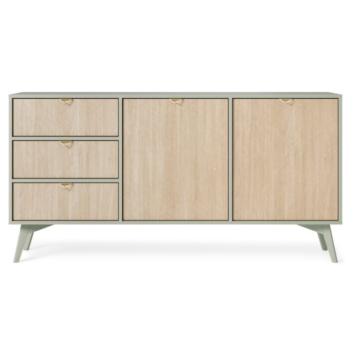 Komoda TOFINO - dąb - zielony - metalowe uchwyty - 3 szuflady - szerokość 158 cm, wysokość 80 cm, głębokość 38 cm - obrazek 8