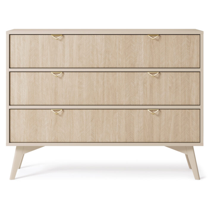Komoda TOFINO - dąb - beżowy - metalowe uchwyty - 3 szuflady - szerokość 106 cm, wysokość 80 cm, głębokość 38 cm - obrazek 8
