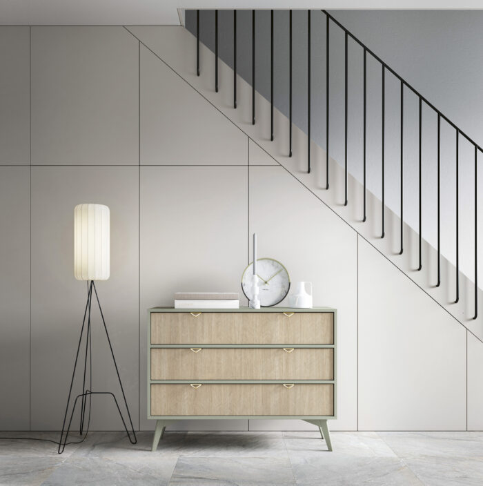 Komoda TOFINO - dąb - zielony - metalowe uchwyty - 3 szuflady - szerokość 106 cm, wysokość 80 cm, głębokość 38 cm - obrazek 7