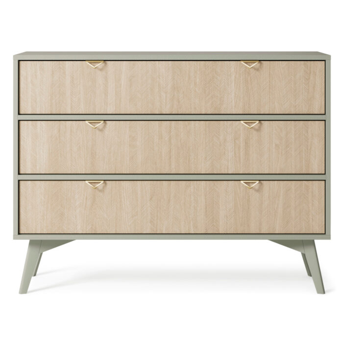 Komoda TOFINO - dąb - zielony - metalowe uchwyty - 3 szuflady - szerokość 106 cm, wysokość 80 cm, głębokość 38 cm - obrazek 8