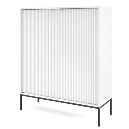 Komoda NANAIMO K104 – biała – złote uchwyty – szerokość 104 cm, wysokość 125 cm, głębokość 39 cm