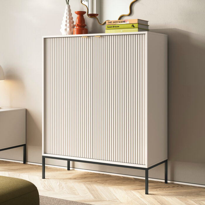 Komoda NANAIMO K104 – kaszmir – złote uchwyty – szerokość 104 cm, wysokość 125 cm, głębokość 39 cm - obrazek 2