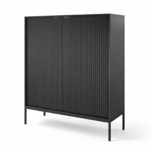 Komoda NANAIMO K104 – czarna – złote uchwyty – szerokość 104 cm, wysokość 125 cm, głębokość 39 cm