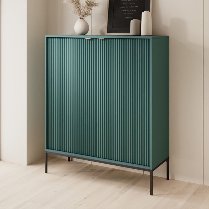 Kommode NANAIMO K104 - Zielony - Złote Uchwyty - Szerokość 104 cm, Wysokość 125 cm, Głębokość 39 cm - obrazek 2