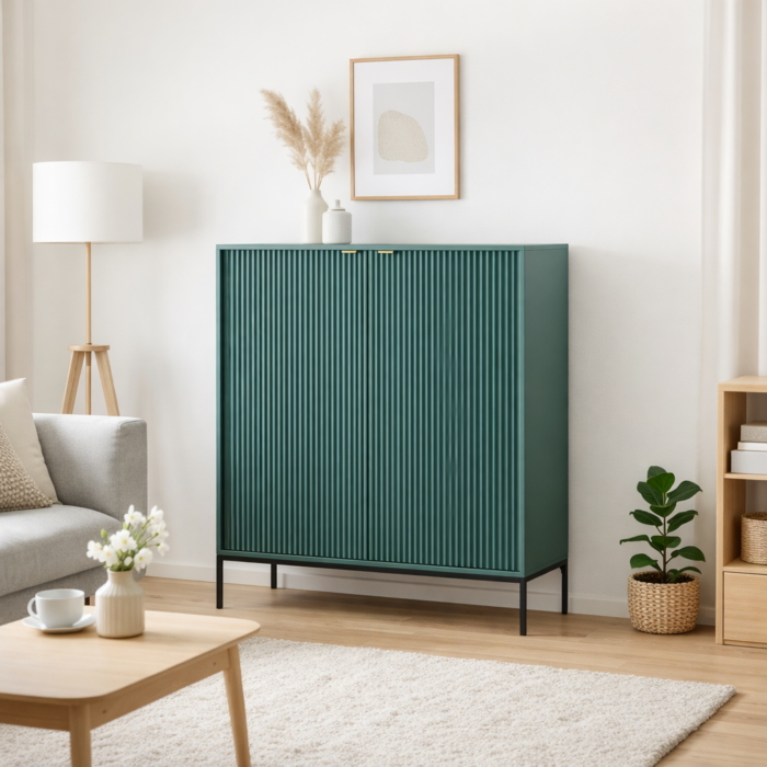 Kommode NANAIMO K104 - Zielony - Złote Uchwyty - Szerokość 104 cm, Wysokość 125 cm, Głębokość 39 cm - obrazek 2