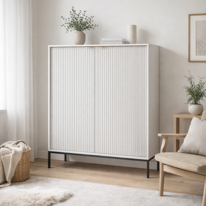 Komoda NANAIMO K104 - Szary - Złote Uchwyty - Szerokość 104 cm, Wysokość 125 cm, Głębokość 39 cm - obrazek 2