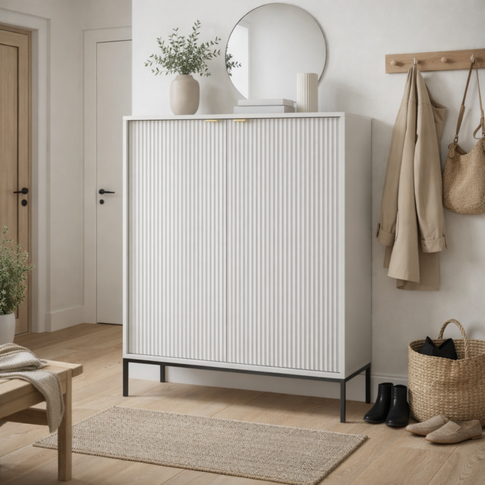 Komoda NANAIMO K104 - Szary - Złote Uchwyty - Szerokość 104 cm, Wysokość 125 cm, Głębokość 39 cm - obrazek 5