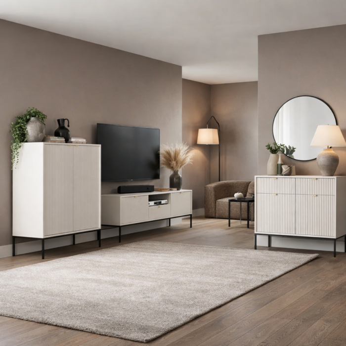 Komoda NANAIMO K104 - Szary - Złote Uchwyty - Szerokość 104 cm, Wysokość 125 cm, Głębokość 39 cm - obrazek 7