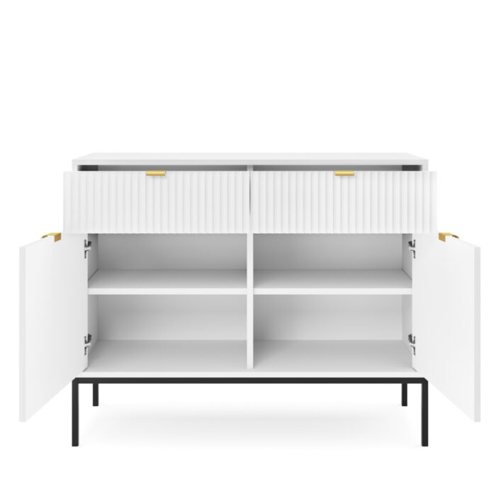 Kommode NANAIMO KSZ104 - Biała - Złote Uchwyty - 2 Szuflady - Szerokość 104 cm, Wysokość 83 cm, Głębokość 39 cm - obrazek 4