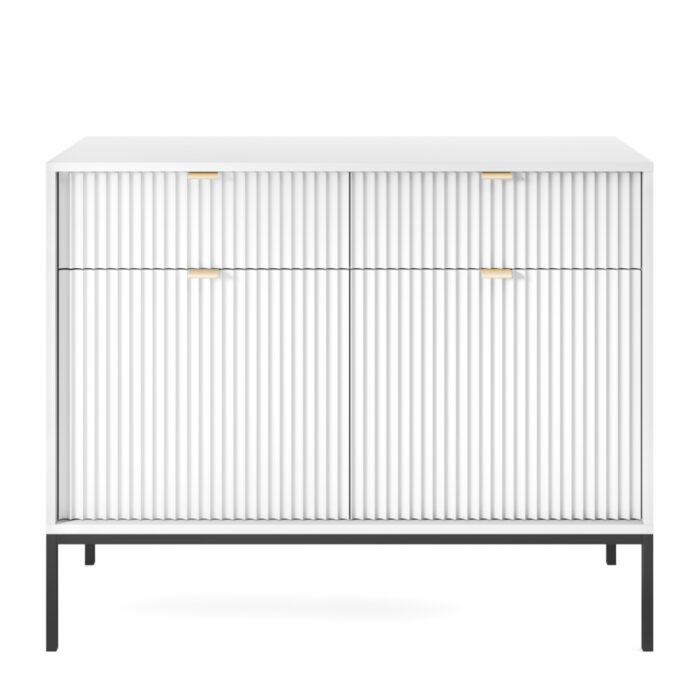 Kommode NANAIMO KSZ104 - Biała - Złote Uchwyty - 2 Szuflady - Szerokość 104 cm, Wysokość 83 cm, Głębokość 39 cm - obrazek 8