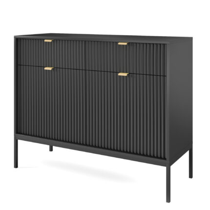 Komoda NANAIMO KSZ104 - Czarna - Złote Uchwyty - 2 Szuflady - Szerokość 104 cm, Wysokość 83 cm, Głębokość 39 cm