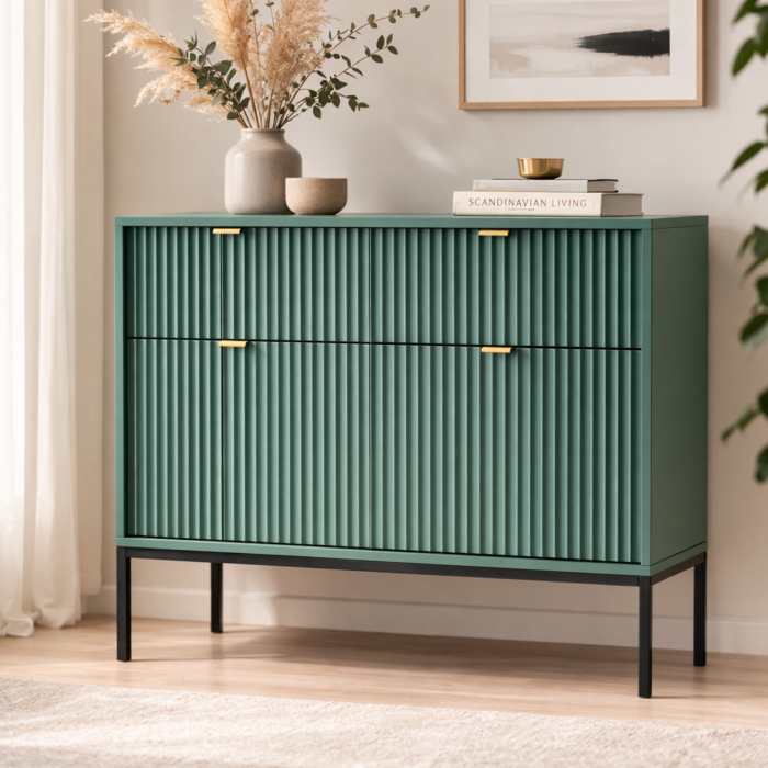 Kommode NANAIMO KSZ104 - Zielony - Złote Uchwyt - 2 Szuflady - Szerokość 104 cm, Wysokość 83 cm, Głębokość 39 cm - obrazek 2