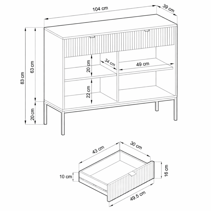 Kommode NANAIMO KSZ104 - Zielony - Złote Uchwyt - 2 Szuflady - Szerokość 104 cm, Wysokość 83 cm, Głębokość 39 cm - obrazek 3