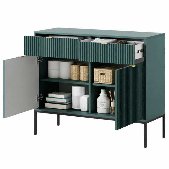 Kommode NANAIMO KSZ104 - Zielony - Złote Uchwyt - 2 Szuflady - Szerokość 104 cm, Wysokość 83 cm, Głębokość 39 cm - obrazek 4