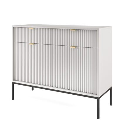 Komoda NANAIMO KSZ104 - Szary - Złote Uchwyty - 2 Szuflady - Szerokość 104 cm, Wysokość 83 cm, Głębokość 39 cm