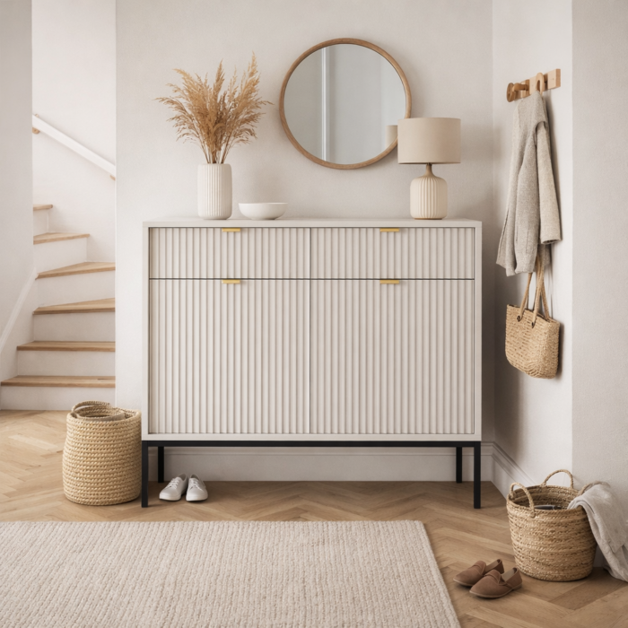 Komoda NANAIMO KSZ104 - Szary - Złote Uchwyty - 2 Szuflady - Szerokość 104 cm, Wysokość 83 cm, Głębokość 39 cm - obrazek 2