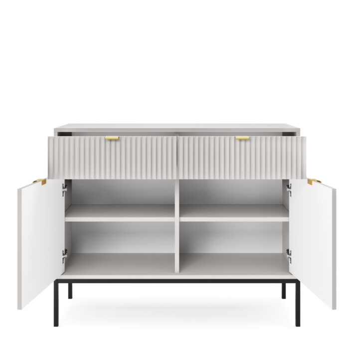 Komoda NANAIMO KSZ104 - Szary - Złote Uchwyty - 2 Szuflady - Szerokość 104 cm, Wysokość 83 cm, Głębokość 39 cm - obrazek 4