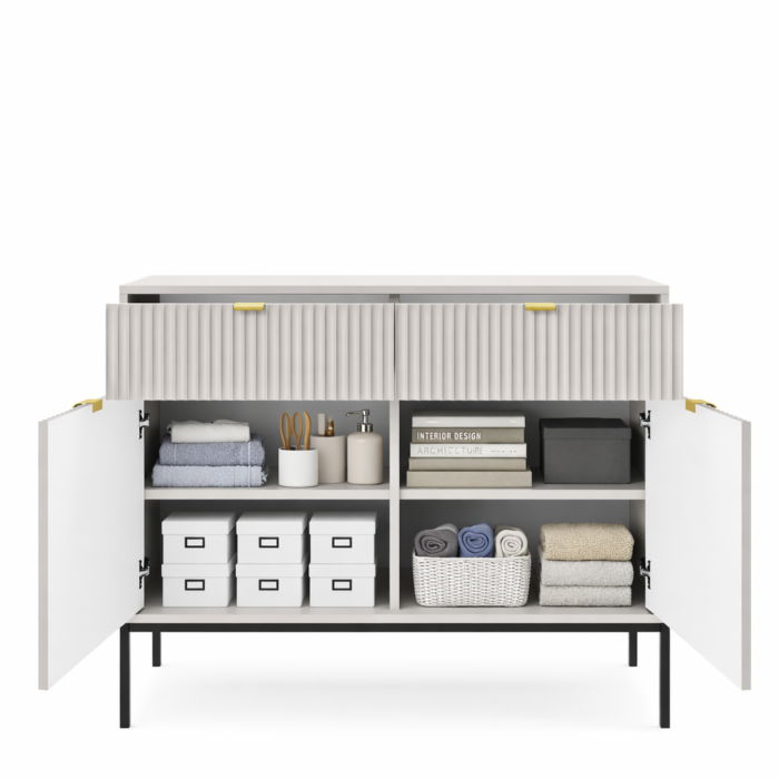 Komoda NANAIMO KSZ104 - Szary - Złote Uchwyty - 2 Szuflady - Szerokość 104 cm, Wysokość 83 cm, Głębokość 39 cm - obrazek 4