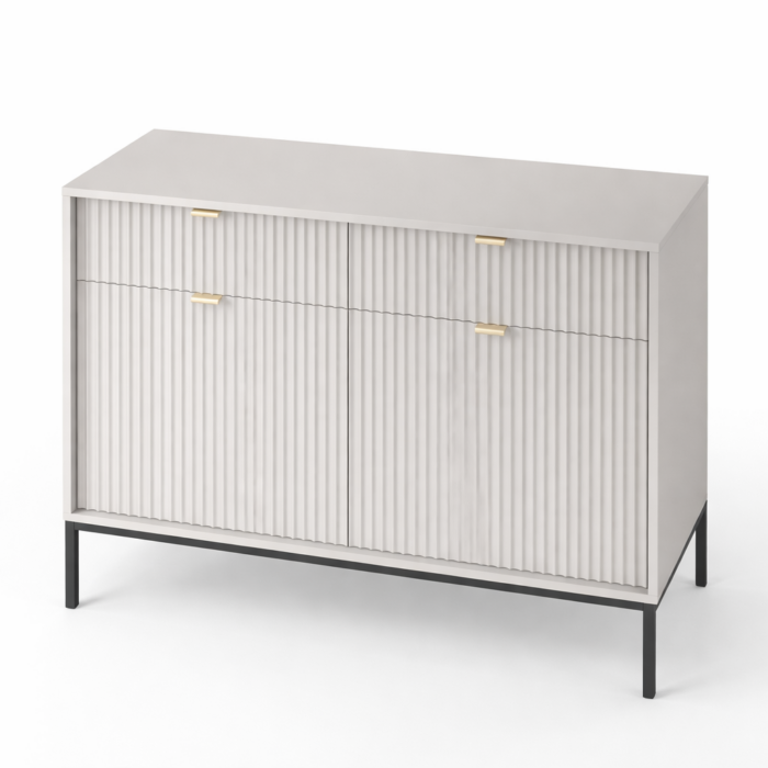 Komoda NANAIMO KSZ104 - Szary - Złote Uchwyty - 2 Szuflady - Szerokość 104 cm, Wysokość 83 cm, Głębokość 39 cm - obrazek 5