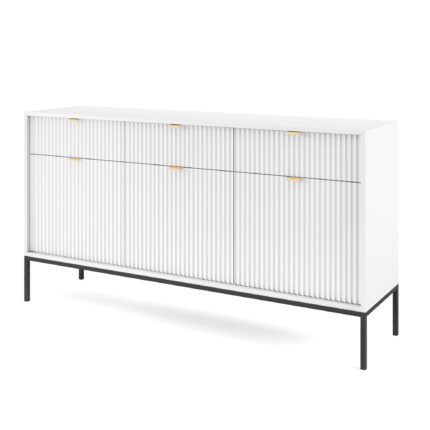 Komoda NANAIMO KSZ154 – biała – złote uchwyty – 3 szuflady – szerokość 154 cm, wysokość 83 cm, głębokość 39 cm