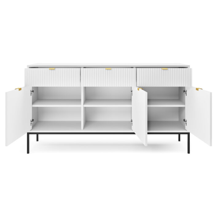 Komoda NANAIMO KSZ154 – biała – złote uchwyty – 3 szuflady – szerokość 154 cm, wysokość 83 cm, głębokość 39 cm - obrazek 4