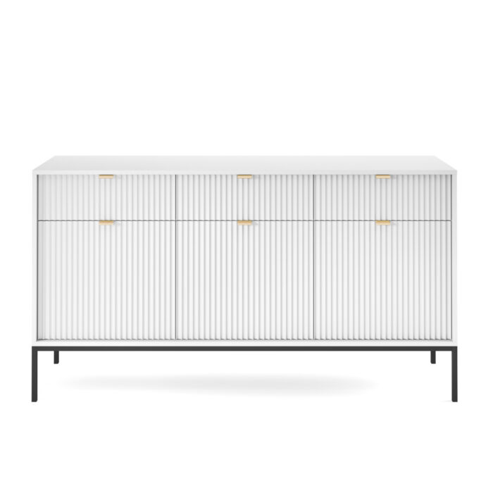 Komoda NANAIMO KSZ154 – biała – złote uchwyty – 3 szuflady – szerokość 154 cm, wysokość 83 cm, głębokość 39 cm - obrazek 8