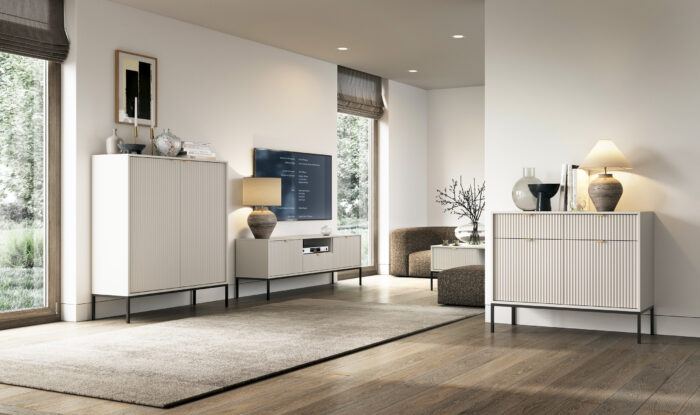 Komoda NANAIMO KSZ154 – kaszmir – złote uchwyty – 3 szuflady – szerokość 154 cm, wysokość 83 cm, głębokość 39 cm - obrazek 5