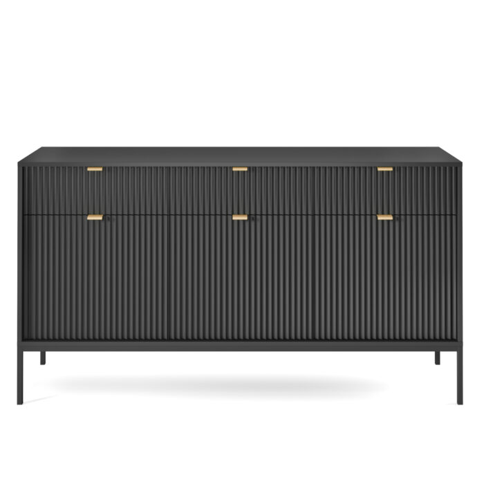 Kommode NANAIMO KSZ154 - Czarny - Złote Uchwyty - 3 Szuflady - Szerokość 154 cm, Wysokość 83 cm, Głębokość 39 cm - obrazek 8