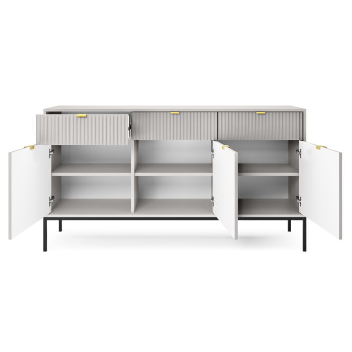 Kommode NANAIMO KSZ154 - Szary - Złote Uchwyty - 3 Szuflady - Szerokość 154 cm, Wysokość 83 cm, Głębokość 39 cm - obrazek 4